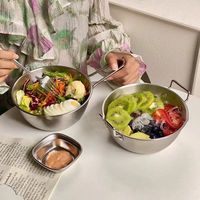 [Source Directe] Bol à Nouilles Instantanées en Acier Inoxydable Mat Style Mignon, pour Collations Coréennes au Vin de Riz, Bols Simples/Doubles