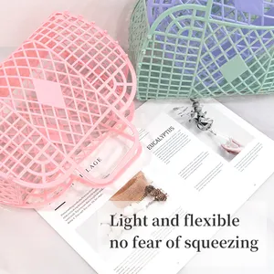 Wholesale Soft Retro Vintage Plastic Jelly Teto Basket Woman Picnic Portable Foldable Basket For Shop Hand Basket