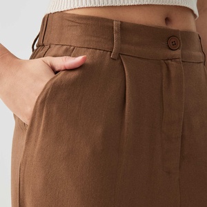 Pantaloni Casual a <span class=keywords><strong>vita</strong></span> <span class=keywords><strong>alta</strong></span> da donna pantaloni larghi in <span class=keywords><strong>lino</strong></span> con cerniera pantaloni traspiranti - Product Image 4