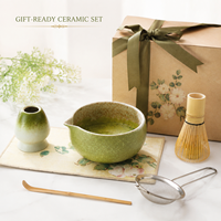 Ensemble de matcha en céramique émaillée au four avec bol rond, fouet en bambou et support pour bar à thé, vente au détail et commandes en gros, cadeaux d'entreprise, direct usine