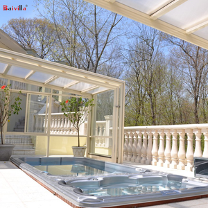 Structure de <span class=keywords><strong>piscine</strong></span> préfabriquée au design moderne, terrasse à ossature aluminium, extension de toit <span class=keywords><strong>rétractable</strong></span> en polycarbonate sur mesure, <span class=keywords><strong>véranda</strong></span> en verre - Product Image 1