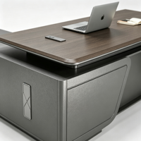 Bureau de direction moderne de luxe en gros avec plateau en bois, cadre métallique et armoire latérale – Mobilier de bureau commercial pour PDG et managers
