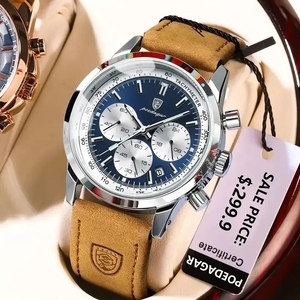 Reloj POEDAGAR para Hombre de Alta Calidad, Cronógrafo Impermeable y Luminoso, Reloj de Pulsera de Cuero con Movimiento de Cuarzo, Estilo Casual <span class=keywords><strong>921</strong></span> - Product Image 1