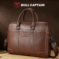 BULLCAPTAIN Sac à main pour ordinateur portable en cuir véritable pour homme, sac messager décontracté, fermeture à glissière, poignée amovible, ordinateur