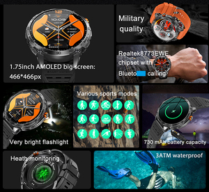 Reloj Inteligente K69 <span class=keywords><strong>con</strong></span> Pantalla AMOLED, Llamadas por BT, Batería Grande de 730 mAh, Resistente al Agua 3ATM, Múltiples Modos Deportivos, <span class=keywords><strong>con</strong></span> Linterna - Product Image 4