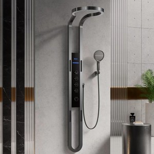 Juego de baño de pared para hoteles modernos, grifo de ducha de baño de cascada gris, suave/masaje/cabezal de ducha de lluvia con chorro, válvula de cerámica cepillada - Product Image 3
