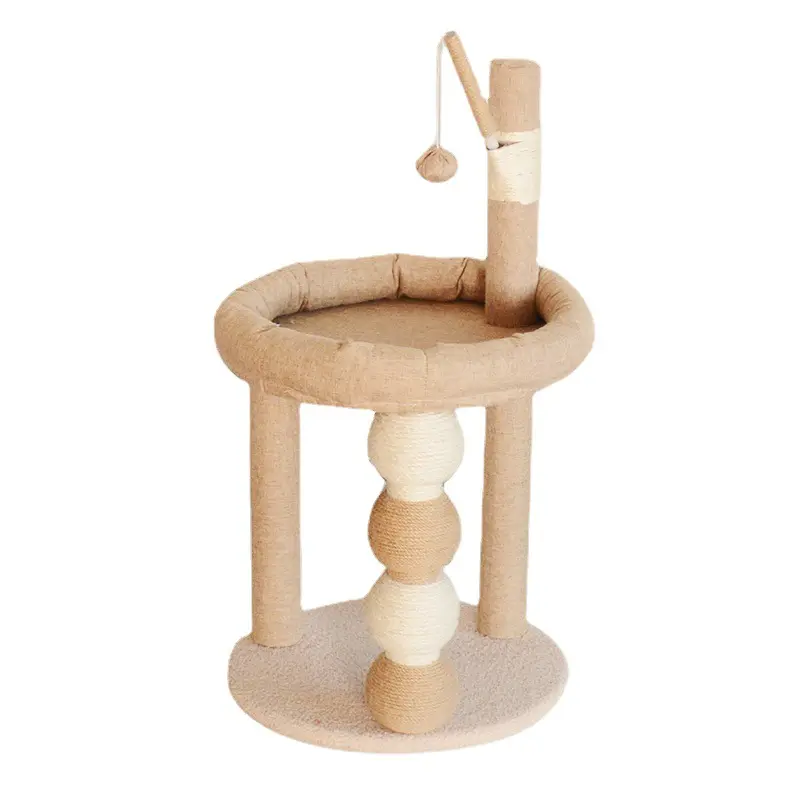 Venta al por mayor de fábrica, nido de árbol de gato integrado, pilar para rascar de gato de Sisal con cama para gato