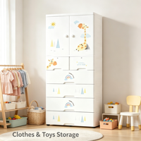 Armoire pour enfants à 6 niveaux, 4 grands et 2 petits tiroirs, compartiment suspendu, armoire de rangement pour vêtements en plastique