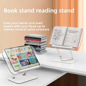 Soporte de Lectura para Tablet y Computadora de Escritorio, Giratorio 360 Grados, Altura Ajustable, Transparente, de Plástico - Product Image 5