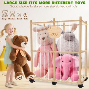 Zoo di animali imbottiti in legno Mobile con ruote-torre di grande capacità per la raccolta di giocattoli di peluche - Product Image 2