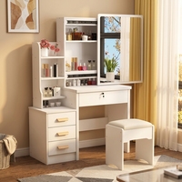 Table de maquillage moderne en bois de chêne MDF durable avec miroir LED, tiroirs et tabouret pour chambre, hôtel, maison, bureau