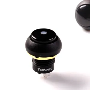 Tooweiブラックプラスチックネオテリック防水電気プッシュボタンスイッチ照明付きセルフロック12mm3A250ボルトip67ボートカー用