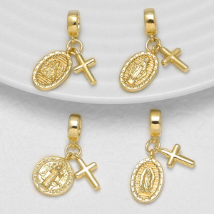 ASJEWELRY Pendentif religieux Vierge Marie Croix Sainte en cuivre plaqué or, pour la fabrication de bijoux pdtc053 - Product Image 1