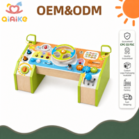 Table d'activités en bois en gros avec volant, planche d'activités Montessori, jouet sensoriel pour l'apprentissage de la motricité fine et le jeu d'imitation OEM ODM