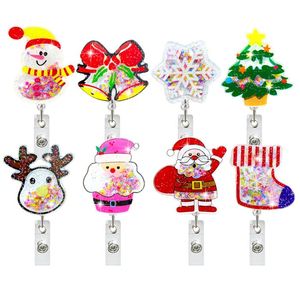 Porte-badge rétractable PinGlory <span class=keywords><strong>de</strong></span> haute qualité pour infirmière, avec paillettes liquides et acrylique, design personnalisable, idéal pour Noël - Product Image 1