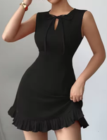 Robe mini unie décontractée et sexy à col halter, avec dentelle, ourlet à volants et nœud, respirante, avec fermetures éclair décoratives, pour le printemps, style international et modeste