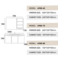 Lemari Cermin Kamar Mandi Kayu Solid Modern Fullkenlight High-gloss dengan Lampu LED, Terpasang di Dinding, Dilengkapi Jam LED Pintar