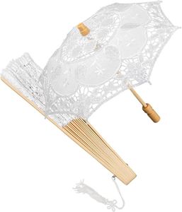 Handmade Women Classic Lace Umbrellas Wedding Ceremony Sunshade Batten Burg Lace Parasols Hand Fans - Product Image 1