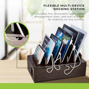 Supports pour tablettes et smartphones et emplacements pour la gestion des câbles Power Bank en bois Stations d'accueil pour bureau Organisateur - Product Image 4