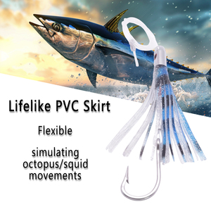 Leurres de pêche à la traîne en eau salée pré-montés de 5 pouces avec hameçon, tête en laiton chromé Bullet Jet, jupe de calamar Octopus, appât pour thon et marlin - Product Image 2