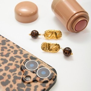 Pendientes de gota Retro de nueva tendencia, joyería de moda para mujer, Pendientes colgantes de acero inoxidable con bola de resina de leopardo para mujer - Product Image 3