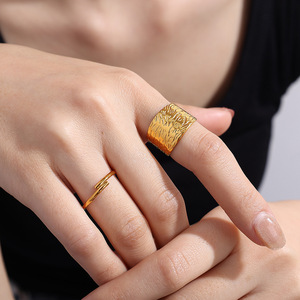 Minimalist <b>Titanium</b> Steel <b>Ring</b> For Women 18K Gold Plated Open Geometric Design Gift Jewelry - Product Image 4