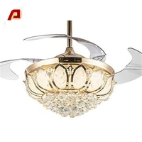 Lampu Chandelier LED Kristal 42 Inci dengan Kipas Angin Plafon Tak Terlihat, 5 Bilah, Motor DC, Remote Control, Desain Plastik Modern