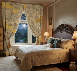 Premium Oriental Floral Window <b>Curtains</b> Dense Floral Panel 70% Light Blocking Printed Fabric Drapes for Living Room Bedroom - Product Image 1
