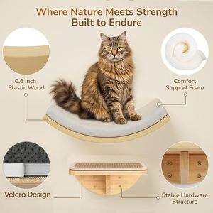 Arbre à chat mural en bois écologique au design moderne, motif végétal, pour grimper, sauter et s'asseoir - Product Image 5