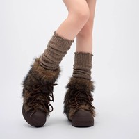 Bottes de neige mi-mollet WITHCOCO pour femme, en nubuck, à semelle épaisse, légères, chaudes, durables, avec fourrure artificielle et semelle extérieure en caoutchouc