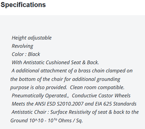 Silla ESD Antiestática, Asiento Ajustable, Diseño Ergonómico para Estaciones de Trabajo Electrónicas, Protección Contra Electricidad Estática - Product Image 4