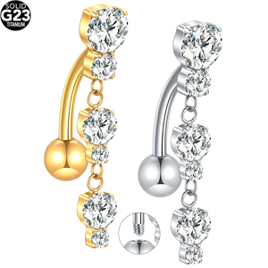 Lingchee Long Dangle Stone Belly <span class=keywords><strong>Piercing</strong></span> Ring Chapado <span class=keywords><strong>en</strong></span> oro Body <span class=keywords><strong>Piercing</strong></span> para regalos Fiestas de compromiso Anillos para pezones al por mayor - Product Image 1