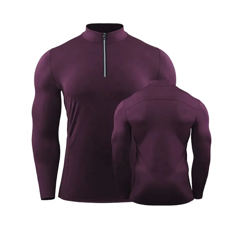 Wholesale Top Quality Long Sleeve Workout Quick Dry 1/4 Zip Gym T Shirts for Men