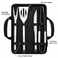 Ensemble d'outils de barbecue en acier inoxydable RTS 4 pièces avec sac de transport, manche tubulaire