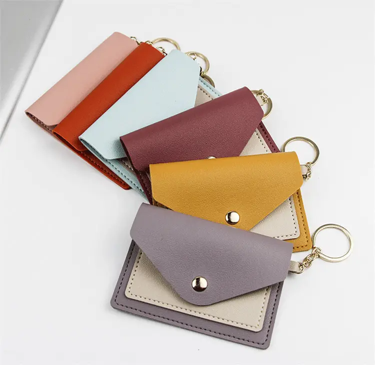 Custom logo envelope type candy color gift items promotion gift small cute pu leather id card holder cardholder wallet wome