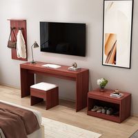 Ensemble de meubles de chambre d'hôtel, d'auberge et de gîte SEM en cuir véritable, écologique, durable, minimaliste et moderne, comprenant un meuble TV, un meuble de rangement et des tabourets