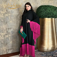 Abaya musulmane de luxe Hafizah 2026 Dubaï, robe modeste noire et rose à franges