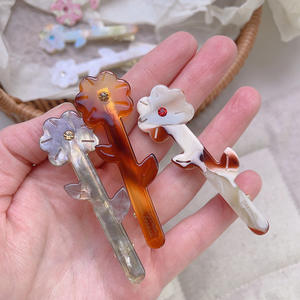 Pinza de pelo de acetato de girasol dulce personalizable Qianjin, horquilla de flor de pico de pato con diamantes de imitación para niñas, accesorios para el cabello al por mayor - Product Image 4