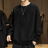 Pull personnalisé avec logo pour homme, en velours d'agneau épais, couleur unie, style polyvalent, avec manches raglan et col rond, chaud et doublé de velours pour l'hiver
