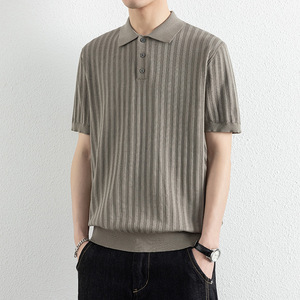 Chemise en toile tricotée pour homme, manches courtes, respirante, décontractée, en polyester, pour un usage quotidien - Product Image 3