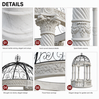 Pavillon en marbre sculpté à la main de style européen BSA, colonnes romaines torsadées cannelées, dôme en fer forgé, pour jardin de villa et aménagement paysager