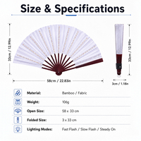 Éventail pliable personnalisé avec éclairage LED et poignée en bambou pour concerts, festivals, fêtes et événements promotionnels, festival de musique