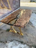 Table de conférence moderne de luxe au design royal, rivière en résine époxy durable en bois de noyer massif pour bureau, hôtel, salle à manger
