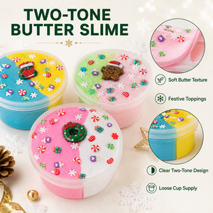 Vente en gros de slime au beurre bicolore de Noël, 12 styles assortis, en vrac, en pot, pour cadeaux de Noël, jouet OEM - Product Image 3
