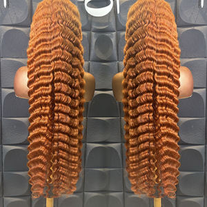 Ham Vientame saç lüks peruk tedarikçisi zencefil renkli tutkalsız peruk İnsan saç ön koparıp HD dantel Frontal derin dalga 40 inç peruk - Product Image 4