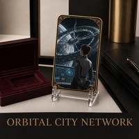 Tarjetas Coleccionables de Metal Personalizadas, Diseño Orbital City Network, Impresión HD en Acero Inoxidable, para Coleccionistas de TCG y Regalo de Ciencia Ficción
