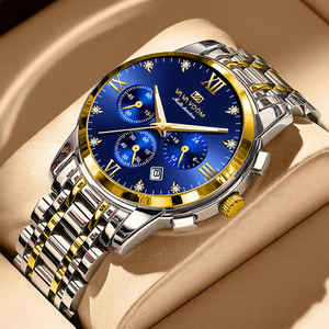 Montre de luxe pour homme avec accent doré, cadran bleu, bracelet en acier inoxydable, montre-bracelet pour messieurs - Product Image 2
