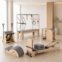 Reformer Pilates Lipat Kayu Maple yang Tahan Lama dan Dapat Disesuaikan, 5 Pegas, Roda Universal untuk Latihan di Rumah/Studio, Sehat, Ramah Lingkungan