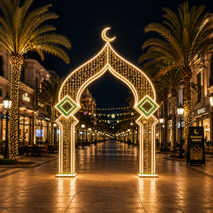 Luz LED de arco de metal con diseño de rombos y guirnalda de luces, motivo de <span class=keywords><strong>palma</strong></span> verde para Ramadán, ideal para decoración exterior de centros comerciales, IP65 CE - Product Image 2