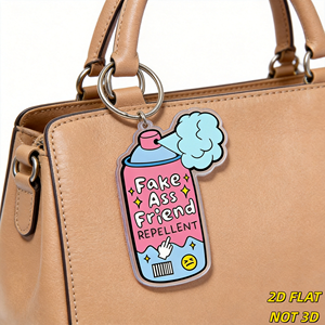 Porte-clés répulsif 'Fake Ass Friend' en forme de bombe <span class=keywords><strong>a</strong></span>érosol rose avec brume bleue, et breloque en acrylique motif doigt d'honneur et grincheux, pour clés, sacs, sacs à <span class=keywords><strong>dos</strong></span> - Product Image 4